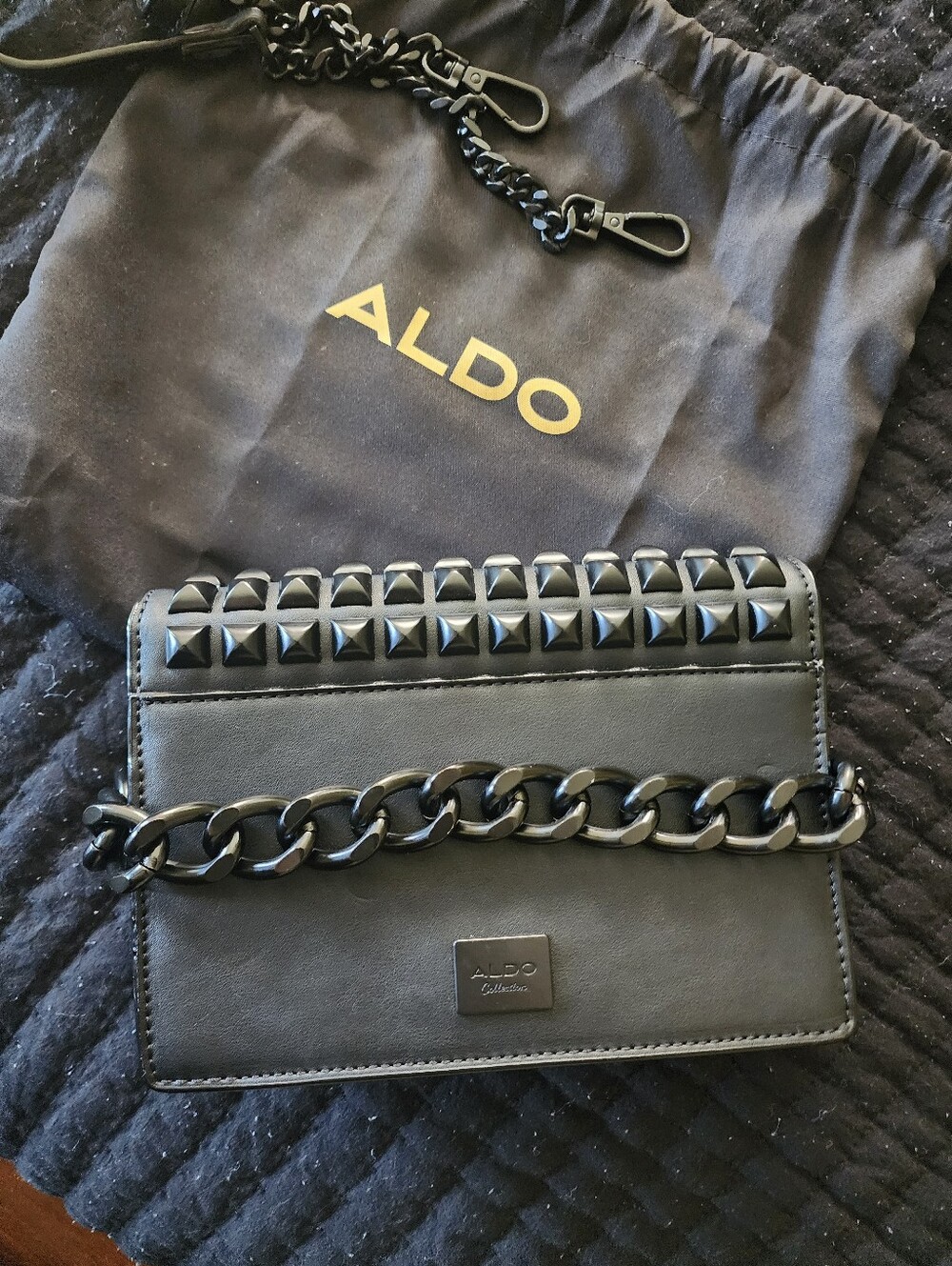 ALDO Gorgio Black Studded Cross Body Purse NWOT - Picture 5 of 6